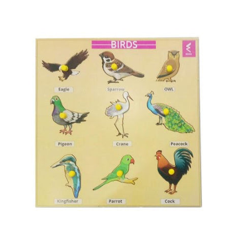Extrokids Wooden Birds Learning Educational Knob tray-12*18 inch - EKW0032