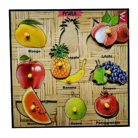 Extrokids Wooden Fruit Learning Educational Knob Tray - 12*12 inch - EKW0044