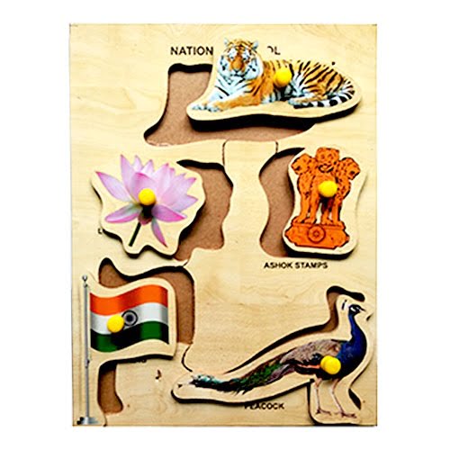 Extrokids Wooden National Symbols Learning Knob Educational tray -Economy-9*6 inch - EKW0045