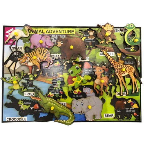 Extrokids Wooden Educational Jungle theme Animal Learning Educational Knob Tray-12*18 inch - EKW0048