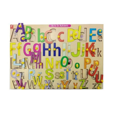 Extrokids Wooden Capital and Small Alphabet learning Educational Knob Tray-12*18 inch - EKW0049