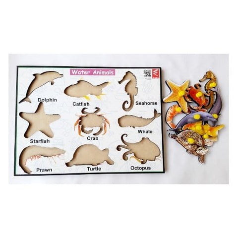 Extrokids Wooden Water Animals learning Educational Knob Tray-12*9 inch - EKW0050