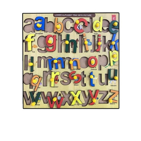 Extrokids Wooden Small Alphabet learning Educational Knob Tray-12*12inch - EKW0056