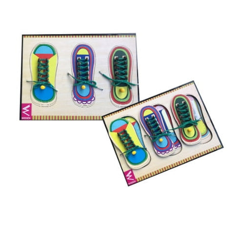 Extrokids Wooden Shoe Lacing Educational Knob Tray - EKW0063