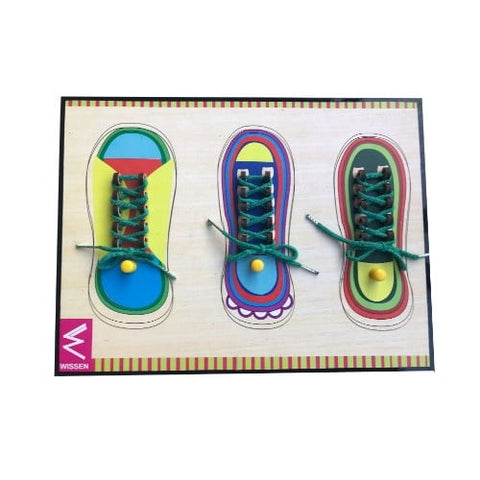Extrokids Wooden Shoe Lacing Educational Knob Tray - EKW0063