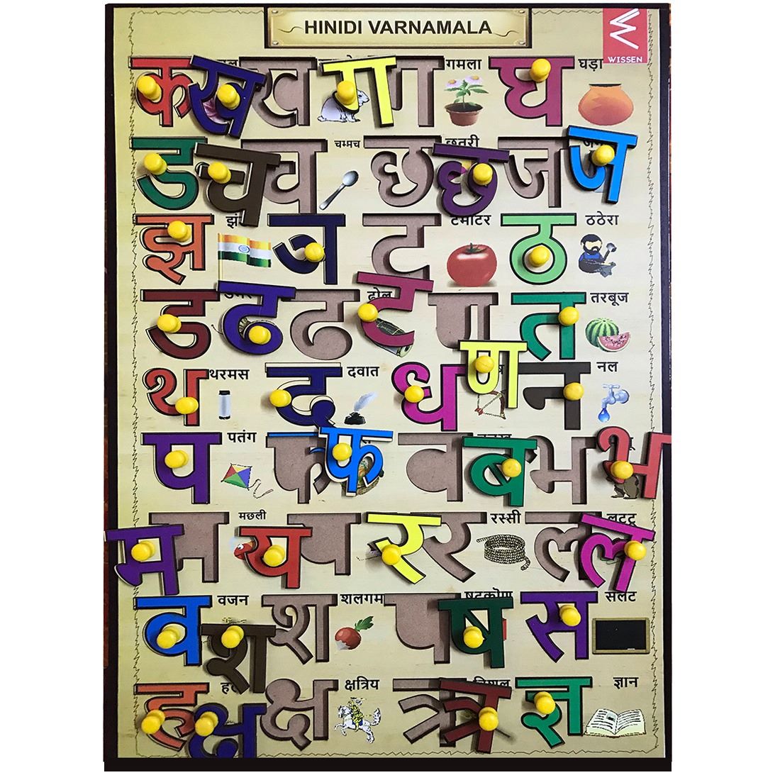 Wooden Hindi Varnmala  learning Educational Knob Tray-12*18 inch - EKW0093