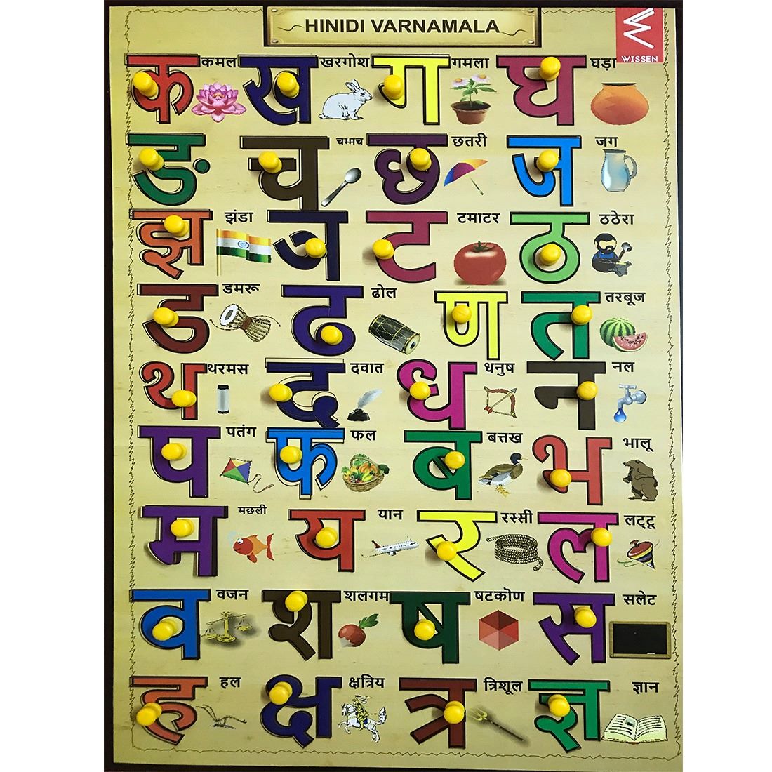 Wooden Hindi Varnmala  learning Educational Knob Tray-12*18 inch - EKW0093