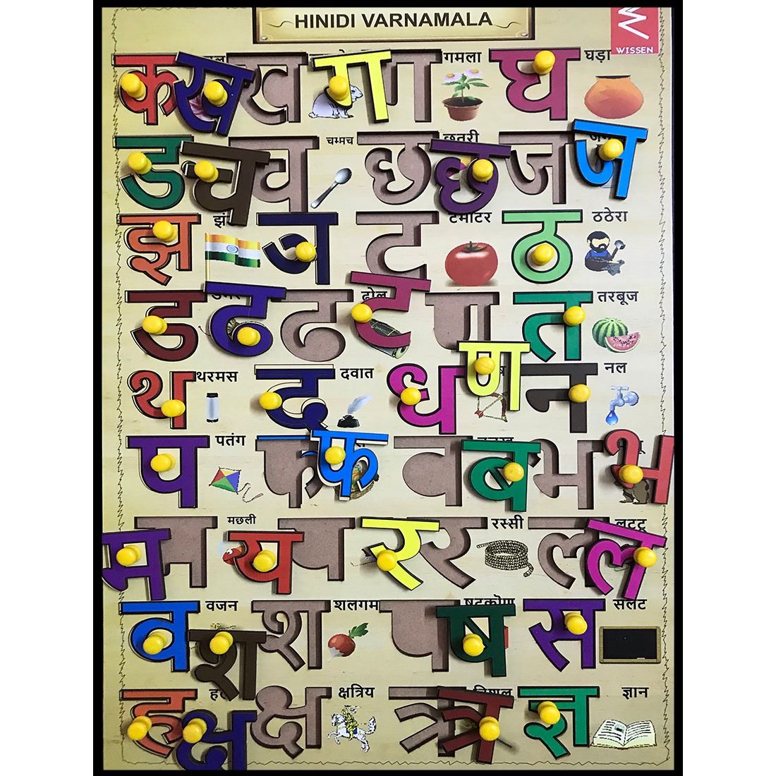 Wooden Hindi Varnmala  learning Educational Knob Tray-12*18 inch - EKW0093