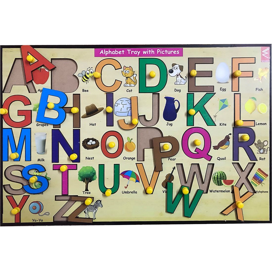 Wooden Capital Alphabet  learning Educational Knob Tray-12*18 inch - EKW0094