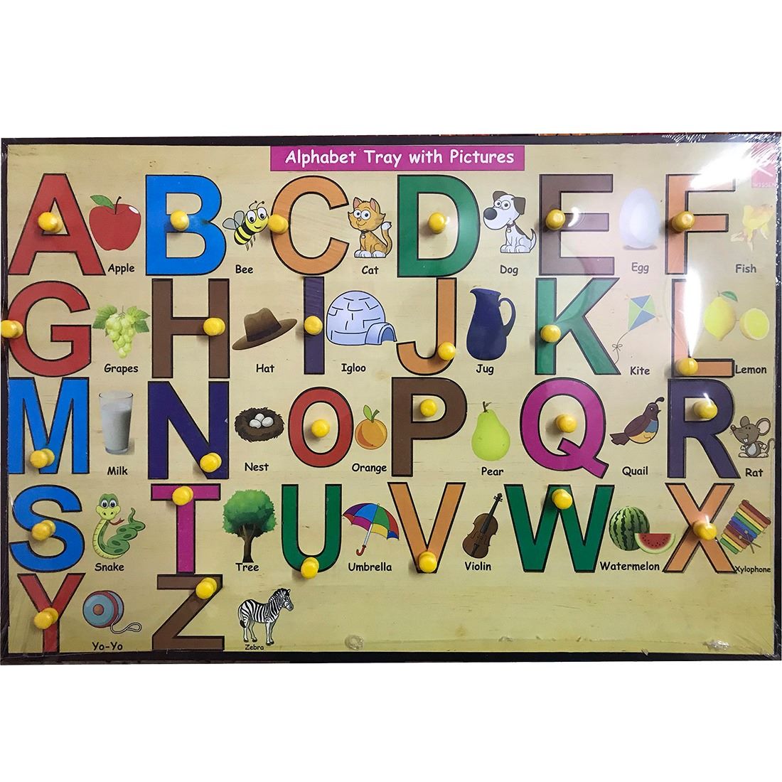 Wooden Capital Alphabet  learning Educational Knob Tray-12*18 inch - EKW0094