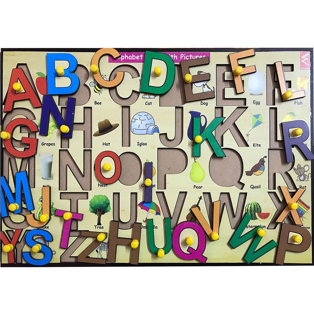 Wooden Capital Alphabet  learning Educational Knob Tray-12*18 inch - EKW0094