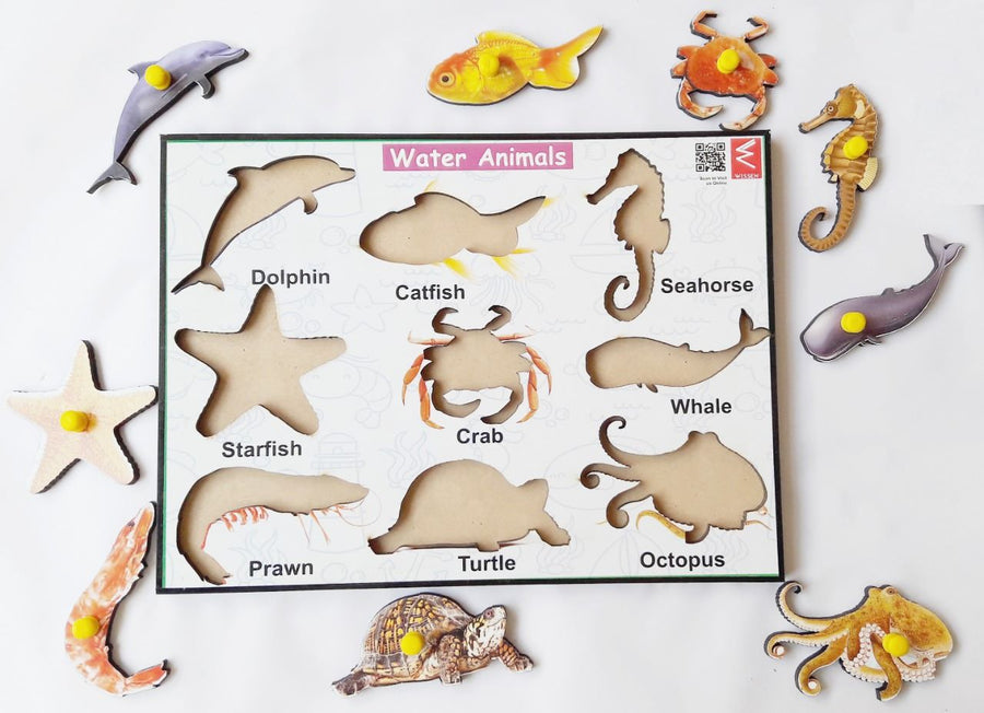 Wooden Water Animals learning Educational Knob Tray-12*9 inch - EKW0105