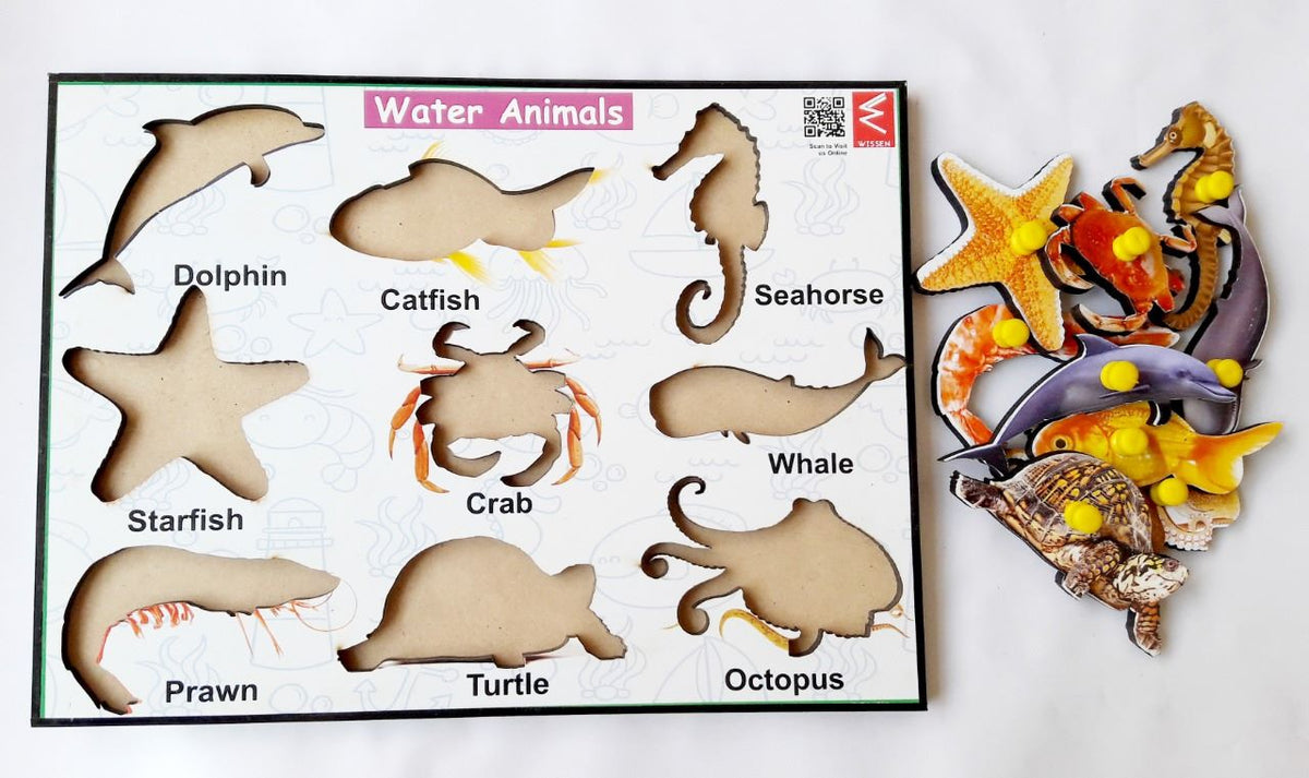 Wooden Water Animals learning Educational Knob Tray-12*9 inch - EKW0105