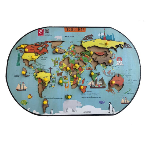 Wooden World Map learning Educational Knob Tray-12*918 inch - EKW0110