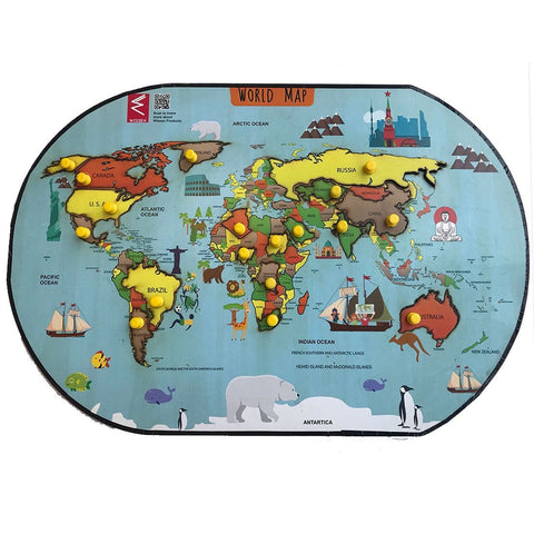 Wooden World Map learning Educational Knob Tray-12*918 inch - EKW0110