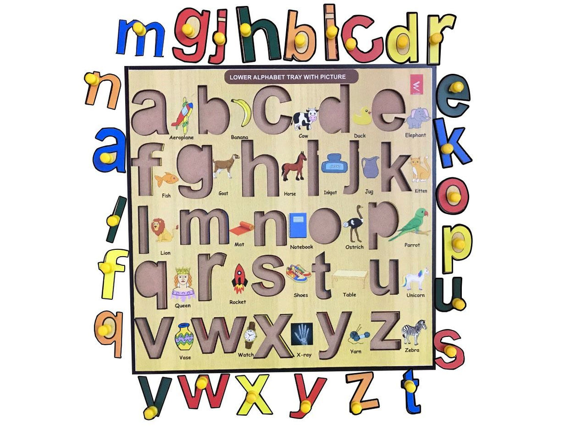 Wooden Small Alphabet learning Educational Knob Tray-12*12inch - EKW0121