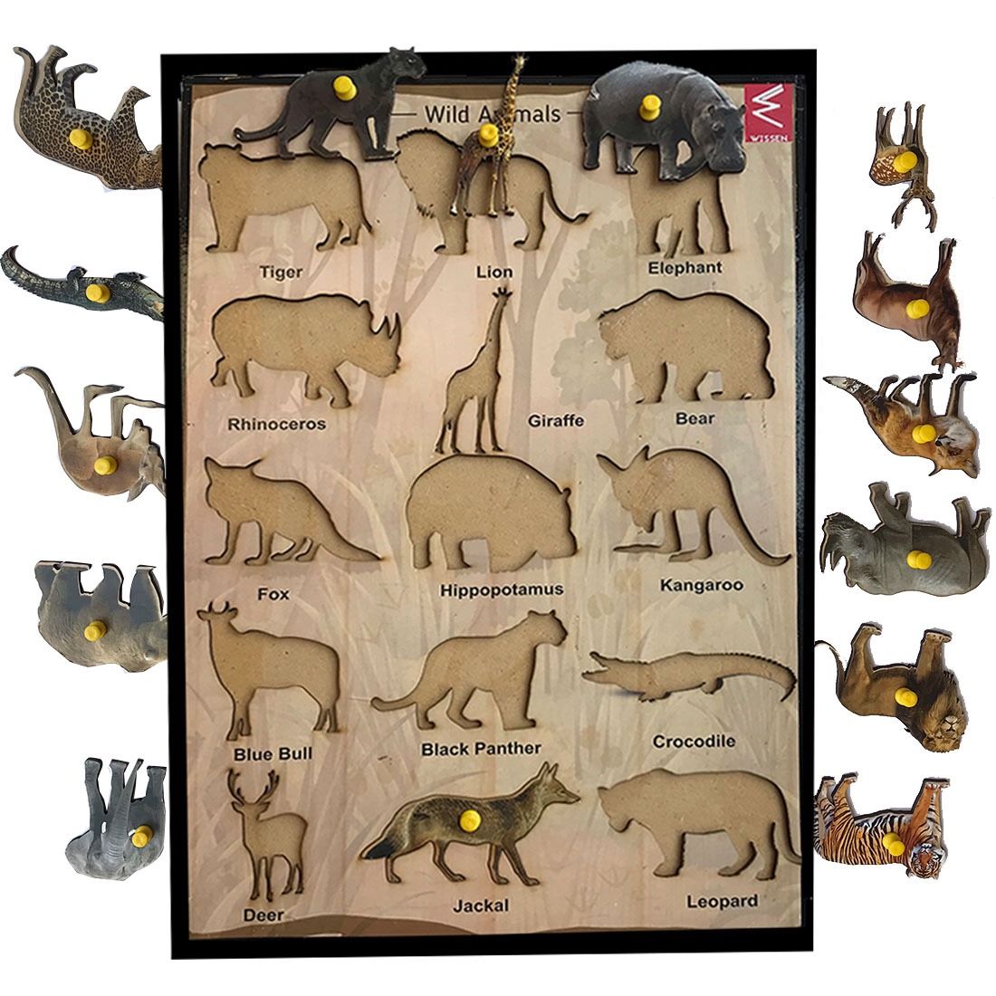 Wooden Wild Animals Educational Knob Tray-12*18 inch - EKW0127