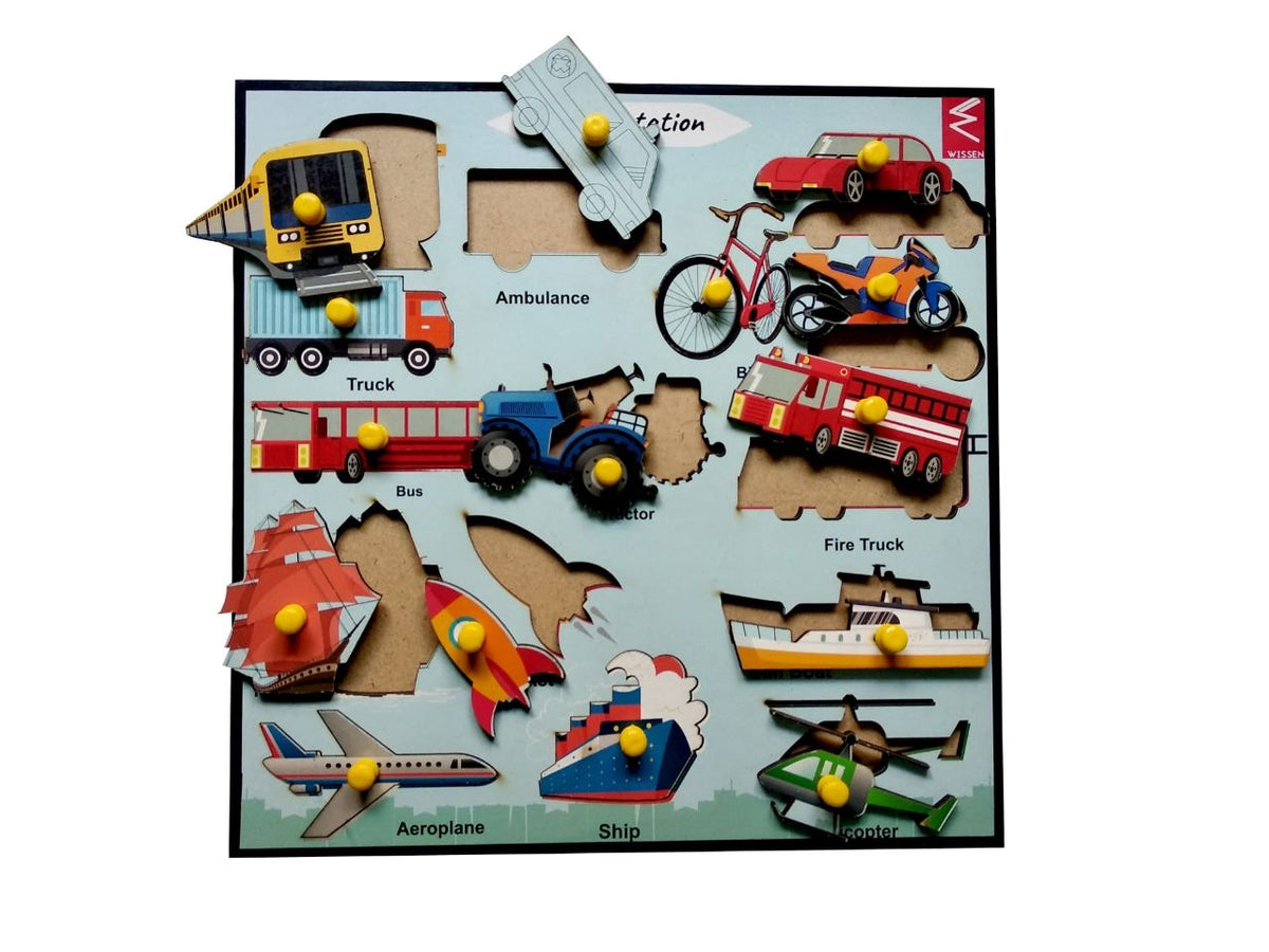 Wooden Transportation Learning Educational Knob Tray - EKW0135