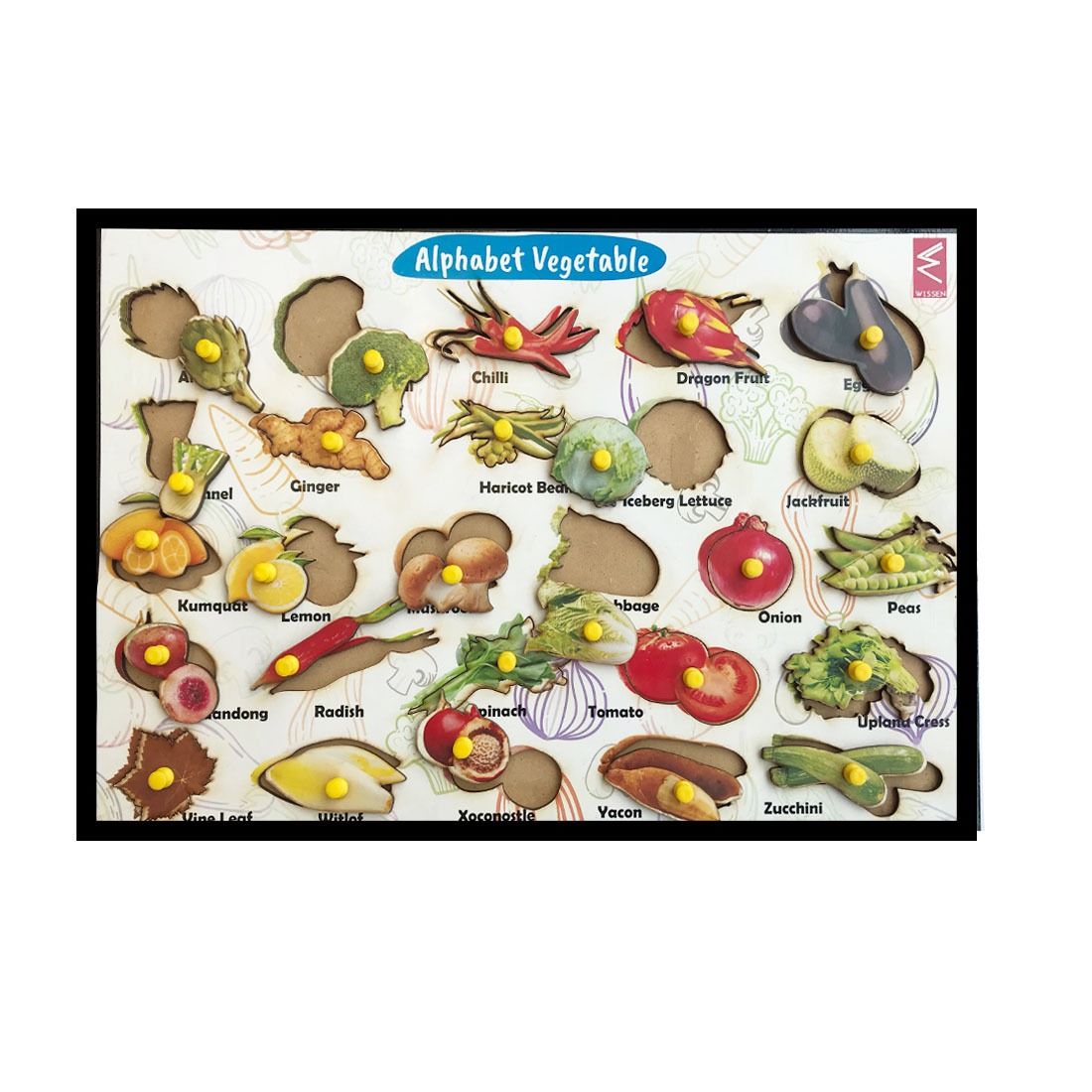 Wooden Vegetables from A-Z Educational Knob Tray-12*18 inch - EKW0140
