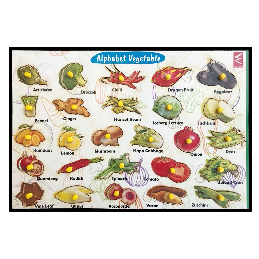 Wooden Vegetables from A-Z Educational Knob Tray-12*18 inch - EKW0140