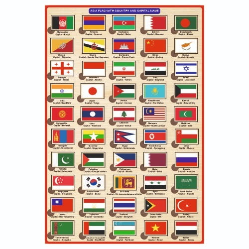 Asia Countries, Capital and Flag Learning Educational Puzzle-12*18 inch - EKW0147