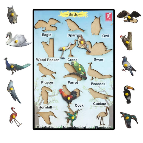 Wooden Birds Learning Educational Knob tray-12*18 inch - EKW0170