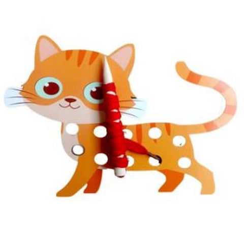 Wooden Cat lacing toy - EKW0201