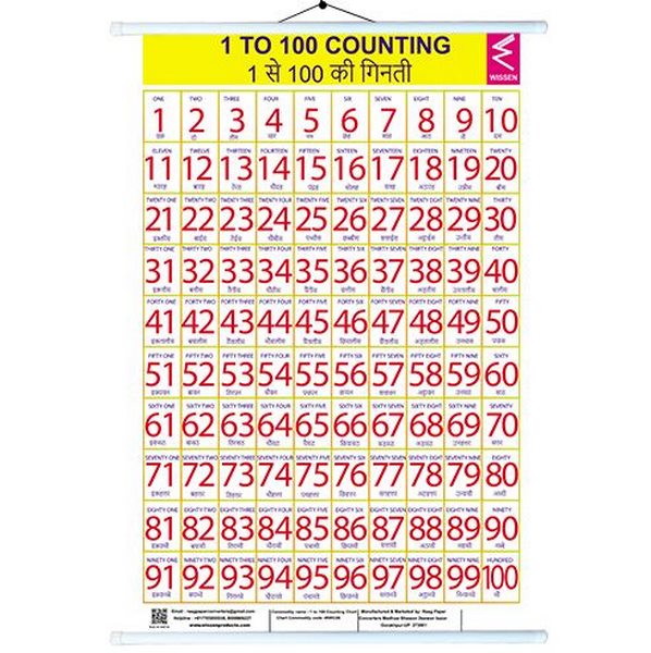 Wall Charts big 58x90 cm Hindi 1to100 - EKW0236