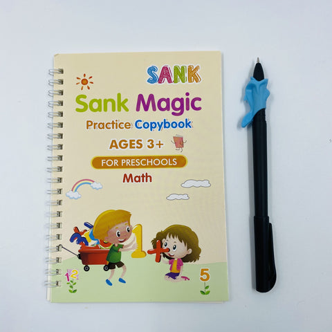 Sank Magic Practice Copybook Set for Preschoolers | Reusable Tracing Books for Numbers, Math, Drawing & Alphabets (4 Books, 1 Pen with Refills)