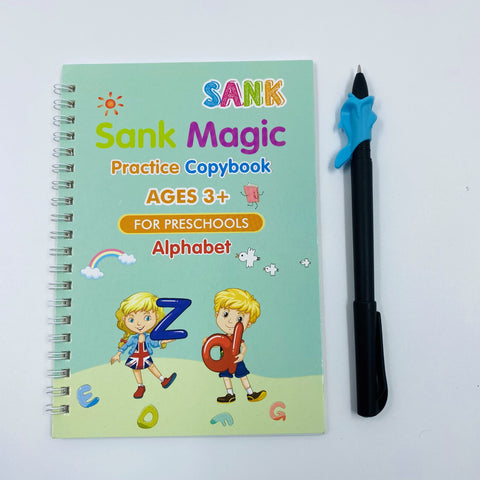 Sank Magic Practice Copybook Set for Preschoolers | Reusable Tracing Books for Numbers, Math, Drawing & Alphabets (4 Books, 1 Pen with Refills)