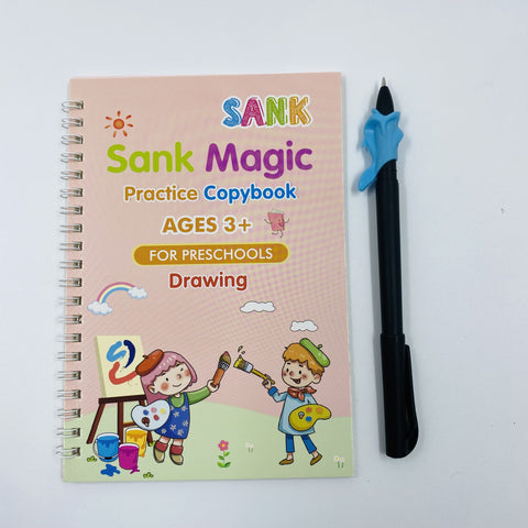 Sank Magic Practice Copybook Set for Preschoolers | Reusable Tracing Books for Numbers, Math, Drawing & Alphabets (4 Books, 1 Pen with Refills)